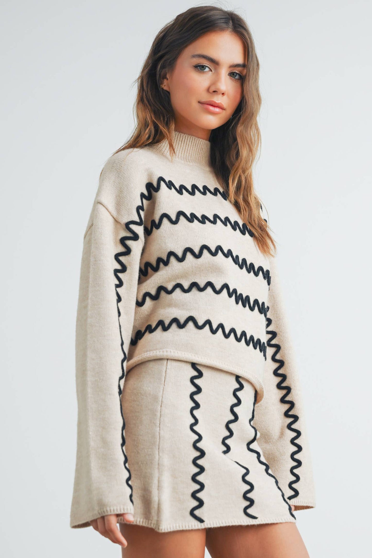 Wavy Stripe Turtleneck Sweater