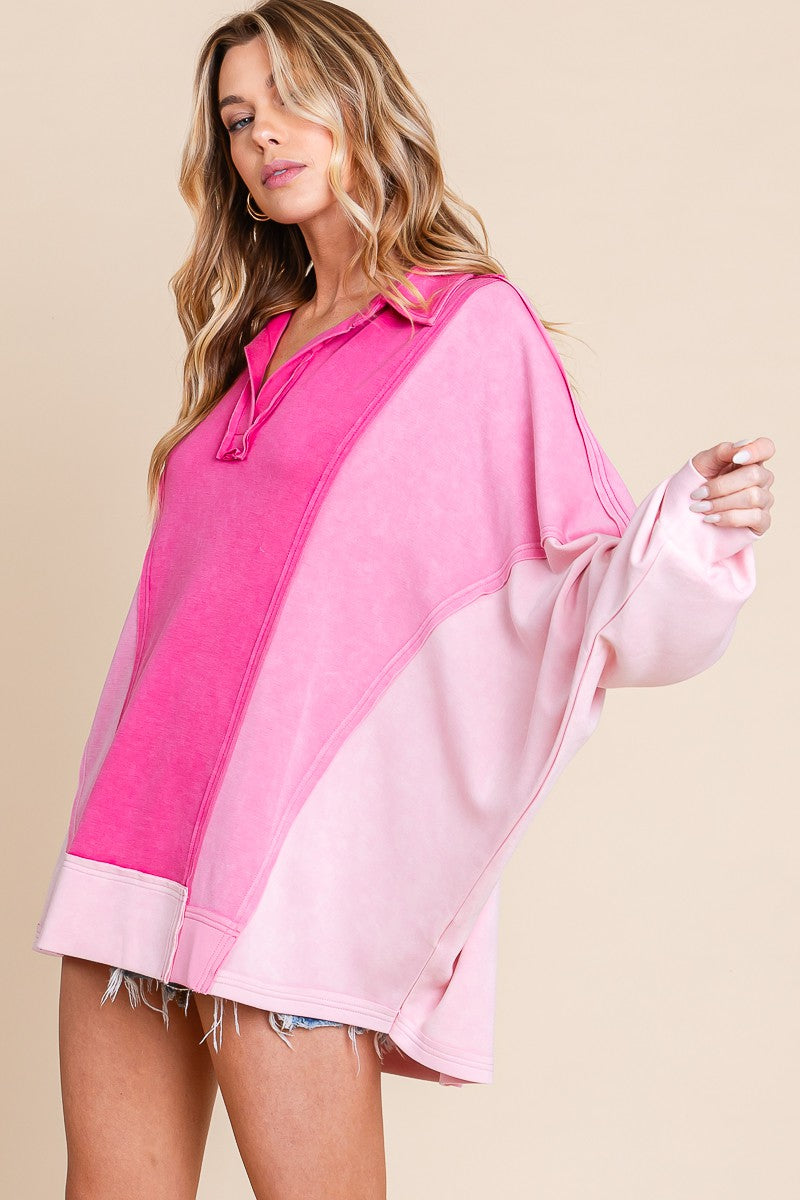 Mineral Washed Color Block Oversized Top