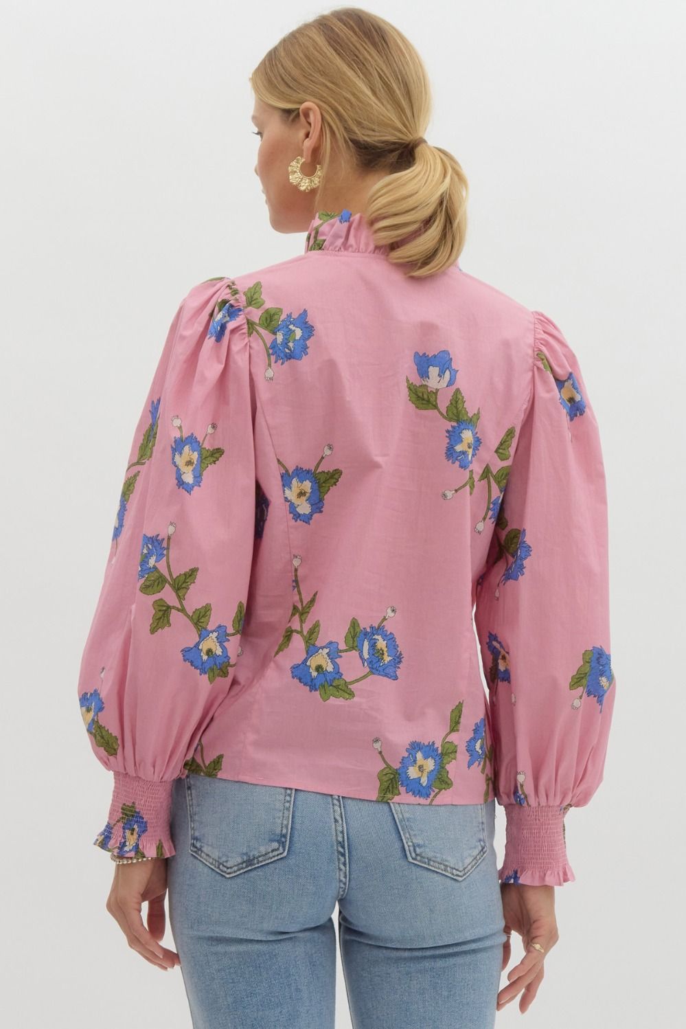 Printed Top with Smocked Cuff