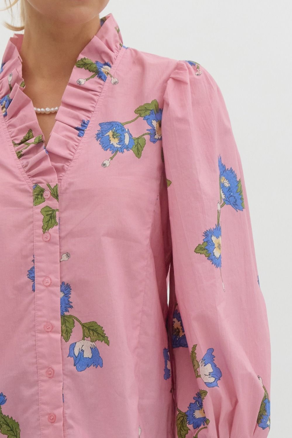 Printed Top with Smocked Cuff