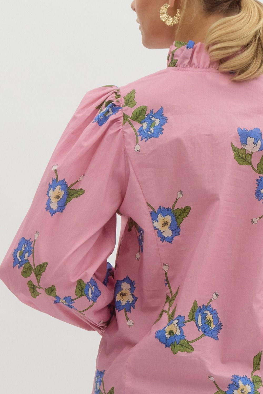 Printed Top with Smocked Cuff