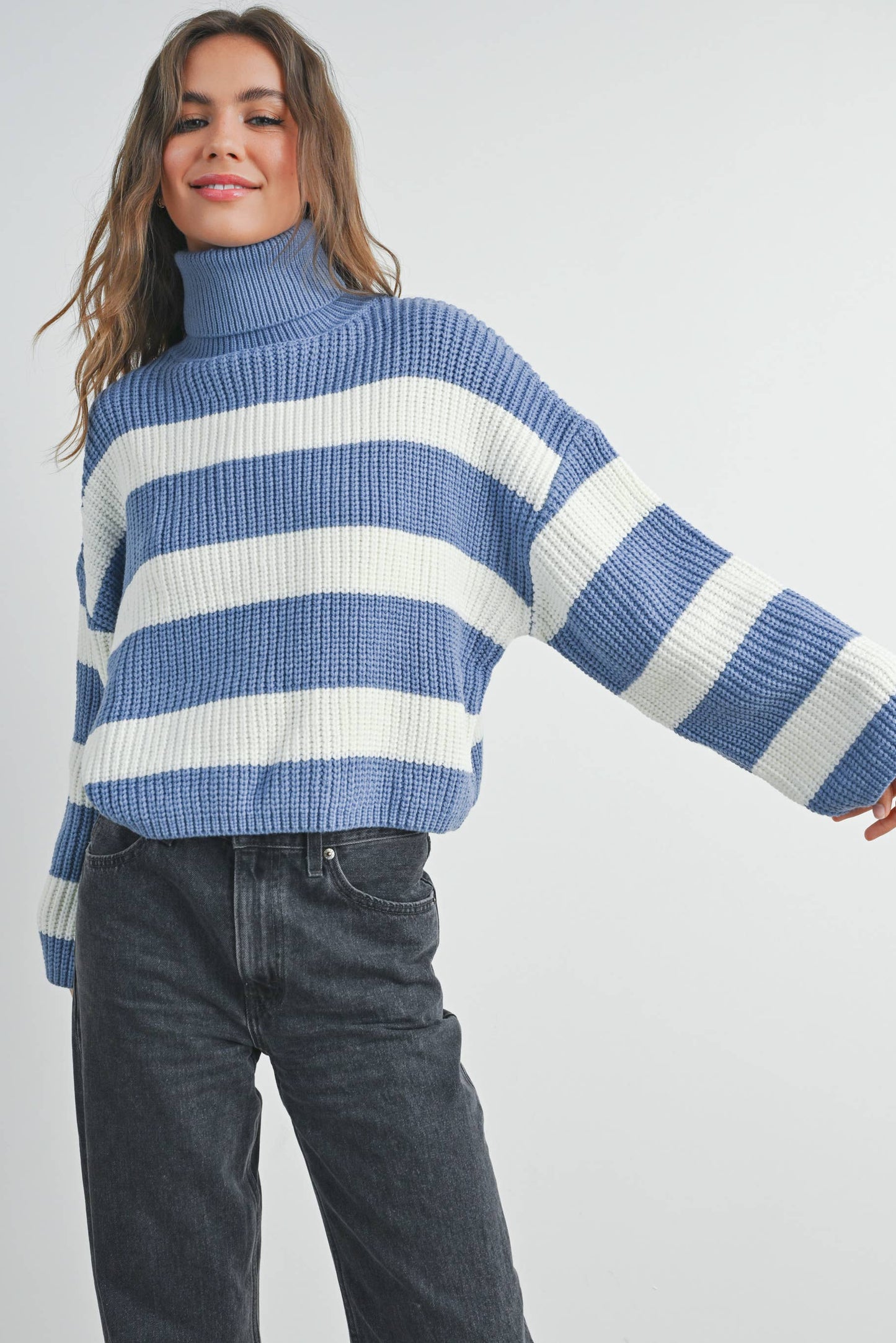 Striped Pullover Turtleneck Sweater