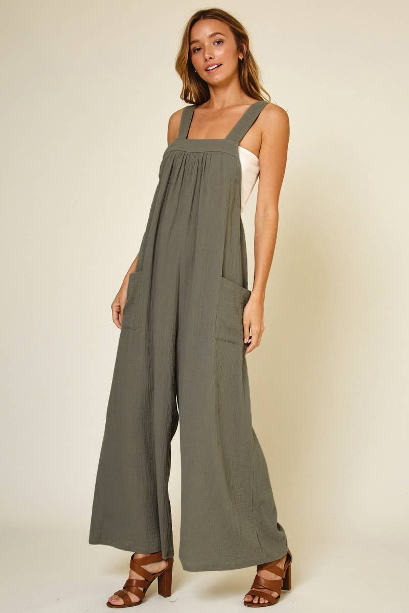 Wide Leg Cotton Gauze Jumpsuit