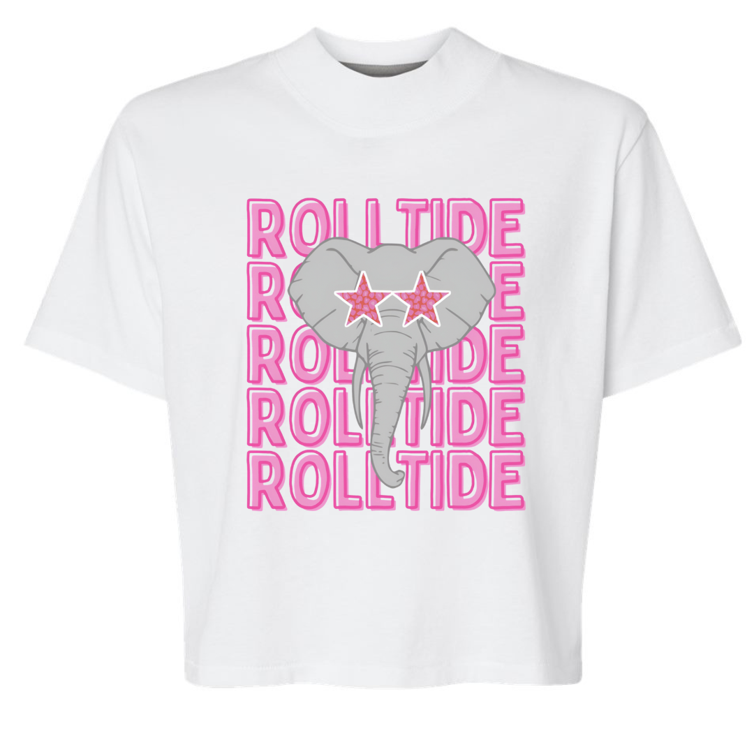 Roll Tide Pink Star Eyed Elephant Tee