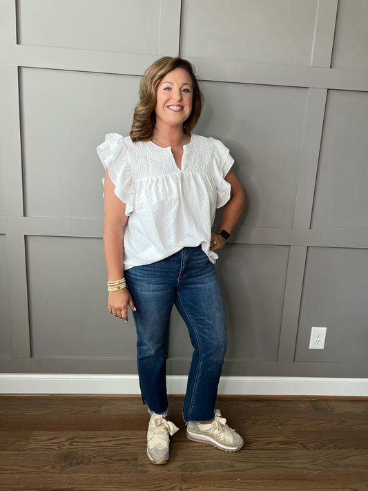 Shirred Ruffle Sleeve Top