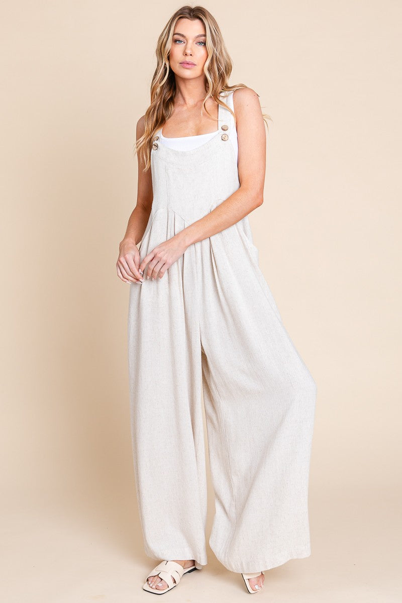 Wide Leg Washed Linen Overalls Jumpsuit