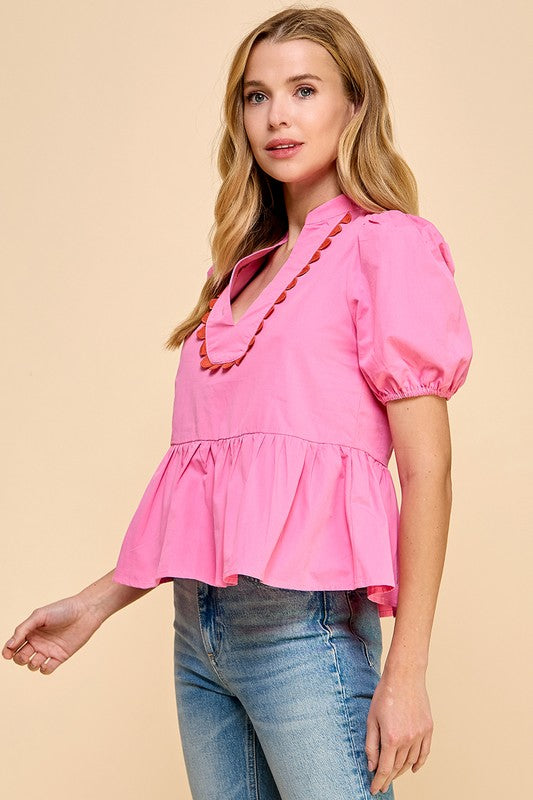 V Neckline Puff Sleeve Top