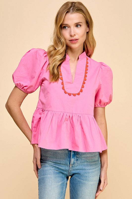 V Neckline Puff Sleeve Top