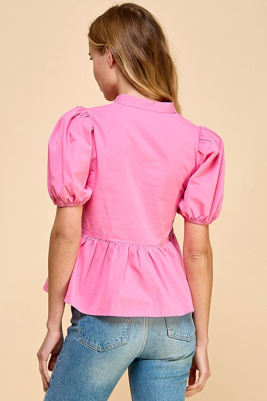 V Neckline Puff Sleeve Top