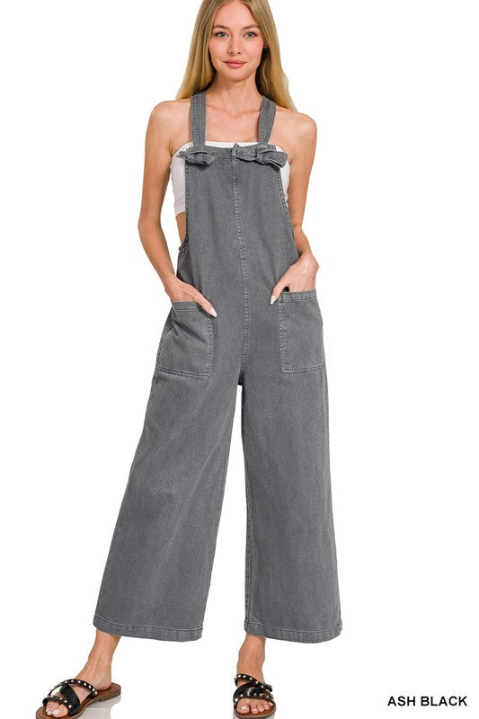 Washed Knot Strap Pockets Jumpsuit