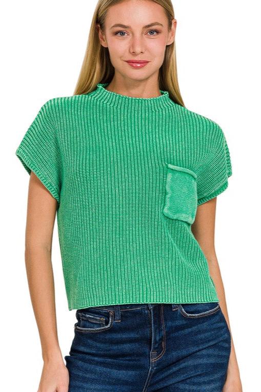 Mock Neck Short Sleeve Cropped Sweater