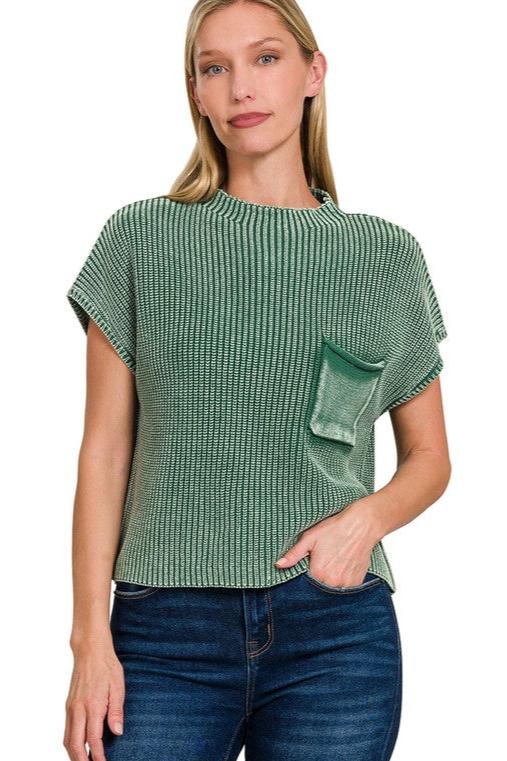 Mock Neck Short Sleeve Cropped Sweater