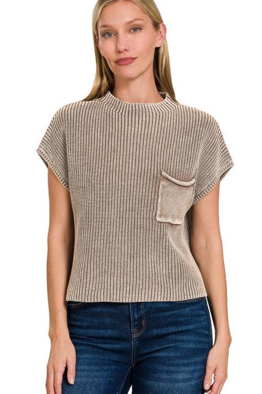 Mock Neck Short Sleeve Cropped Sweater