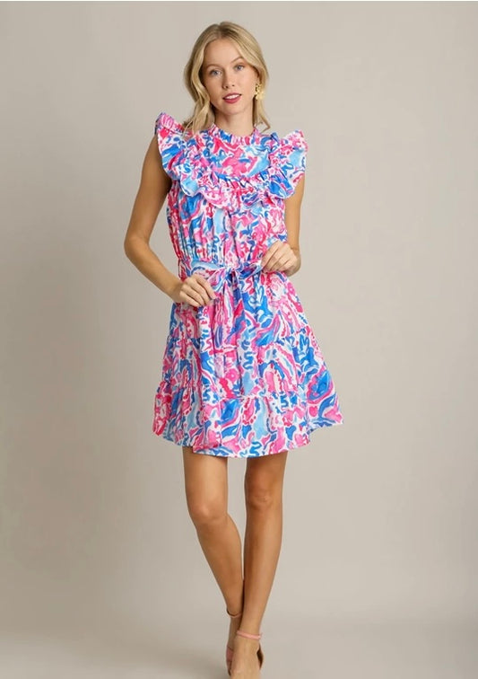 Two Tone Watercolor Print Dress