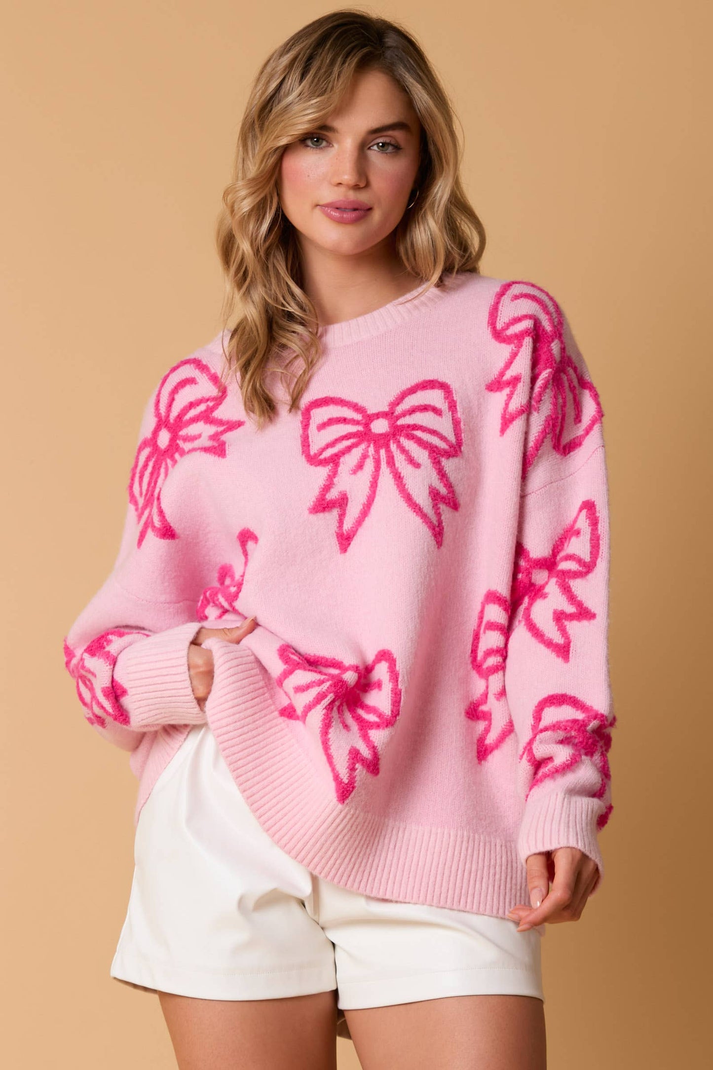 All Over Bow Detail Oversized Sweater