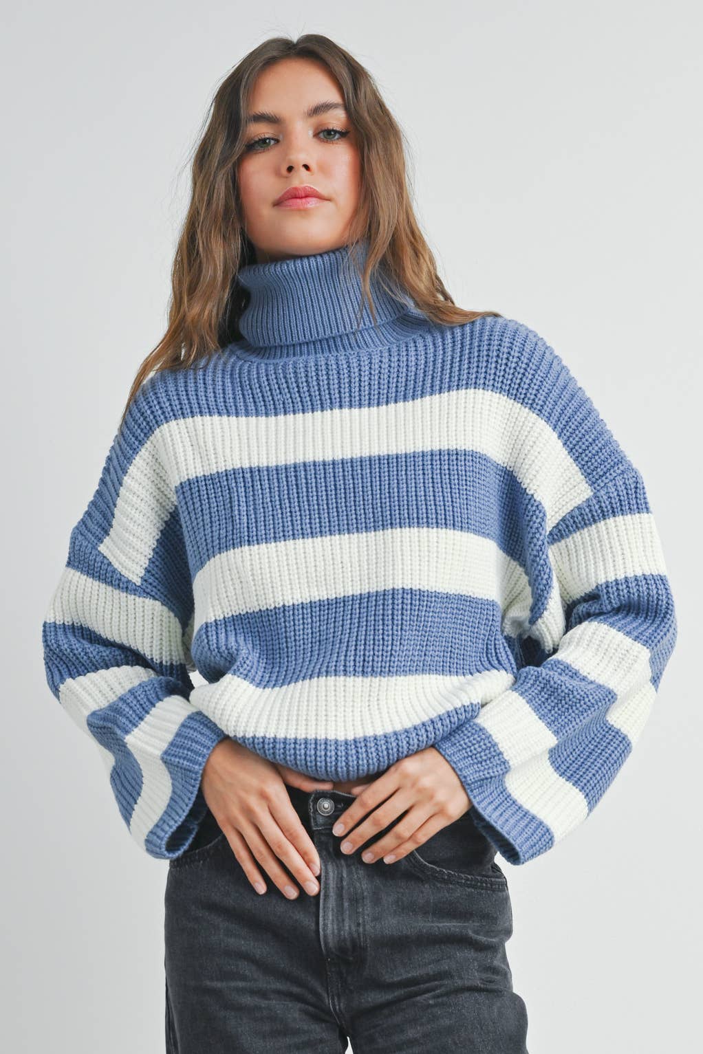 Striped Pullover Turtleneck Sweater