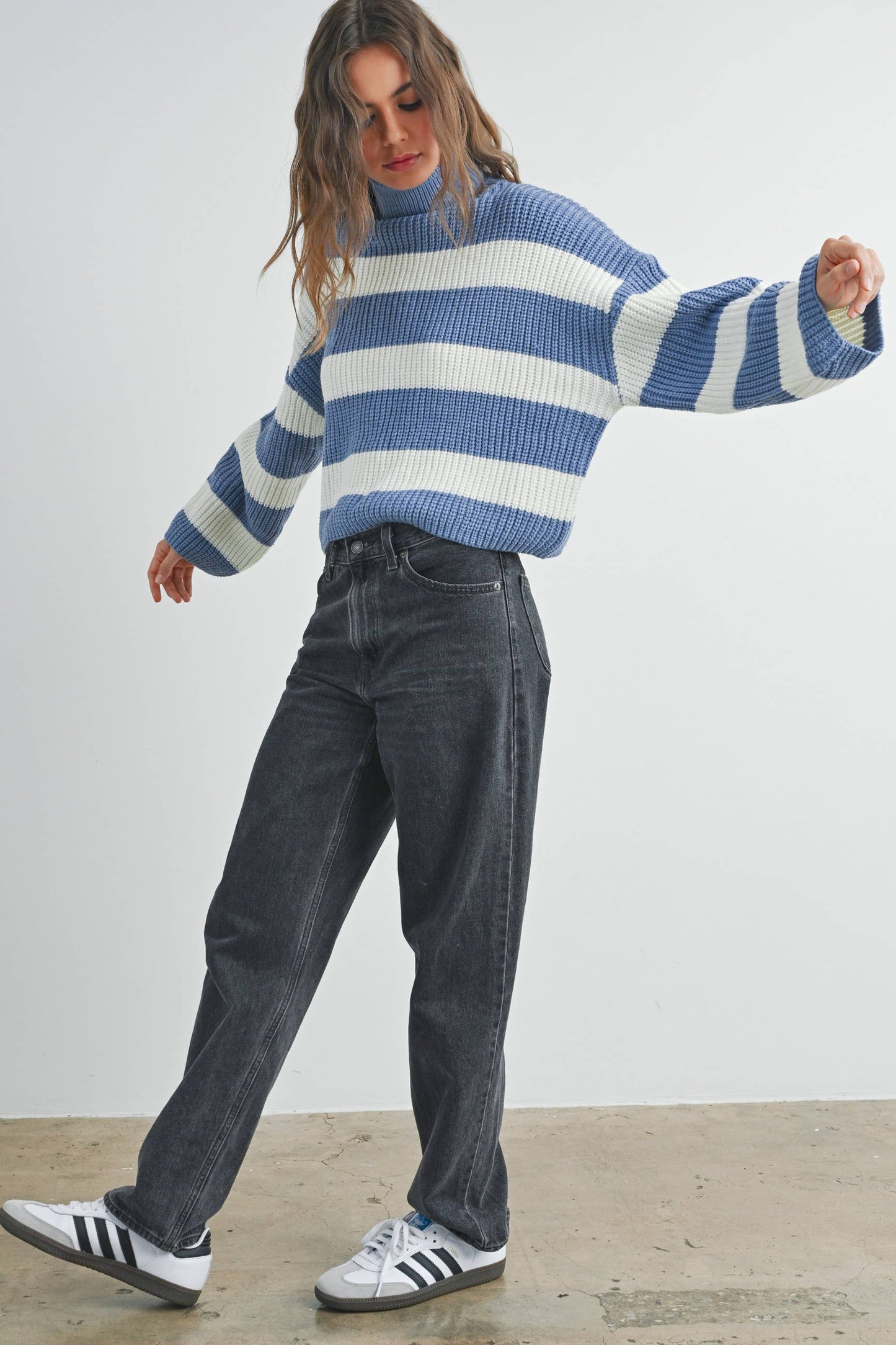 Striped Pullover Turtleneck Sweater