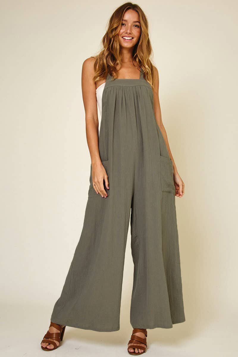 Wide Leg Cotton Gauze Jumpsuit