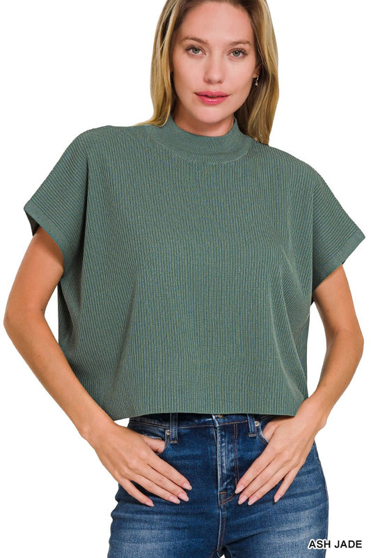 Mock Neck Short Sleeve Sweater