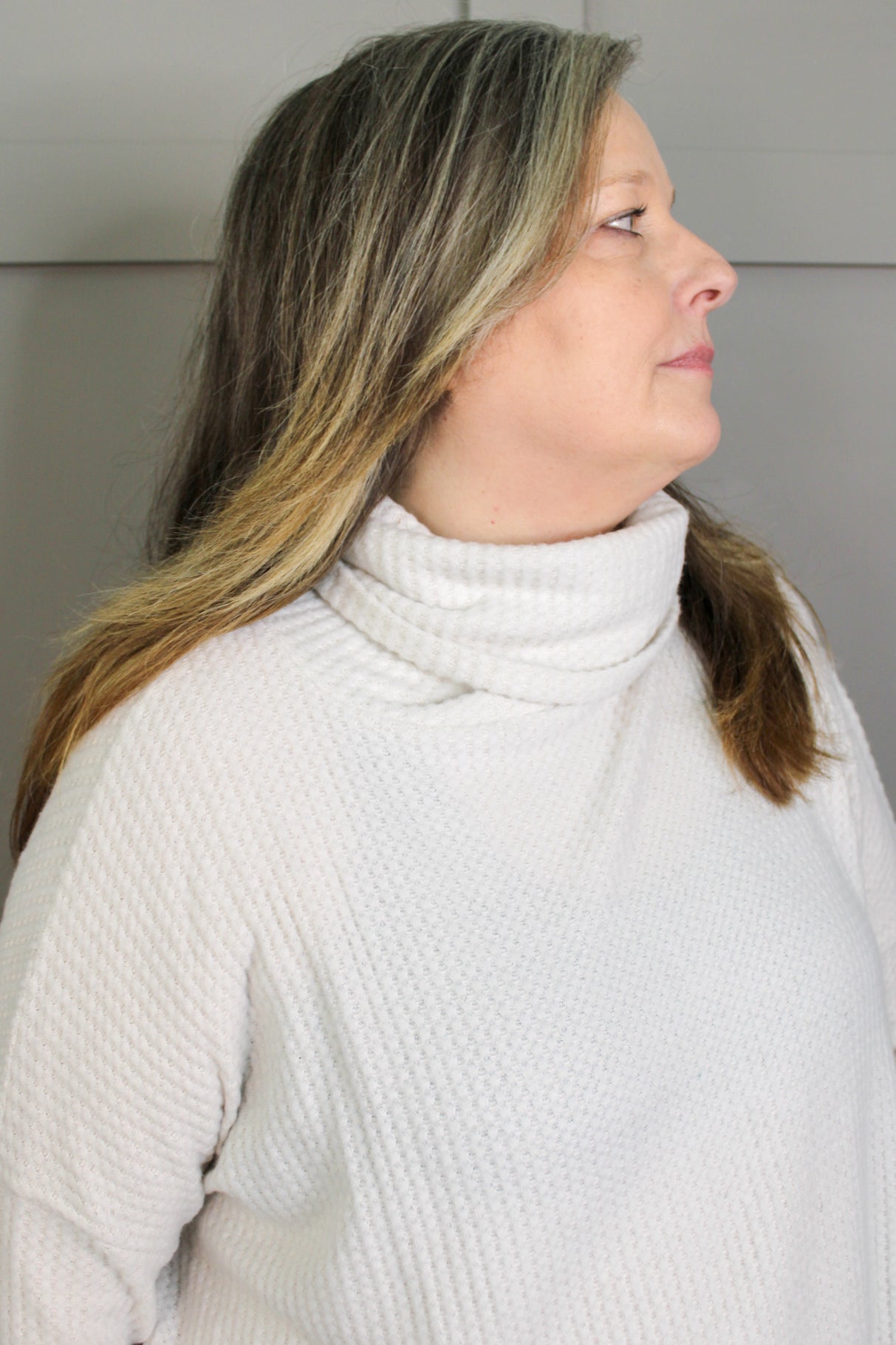 Brushed Thermal Waffle Cowl Neck Sweater - PLUS