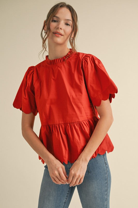 Poplin Peplum Short Sleeves Top