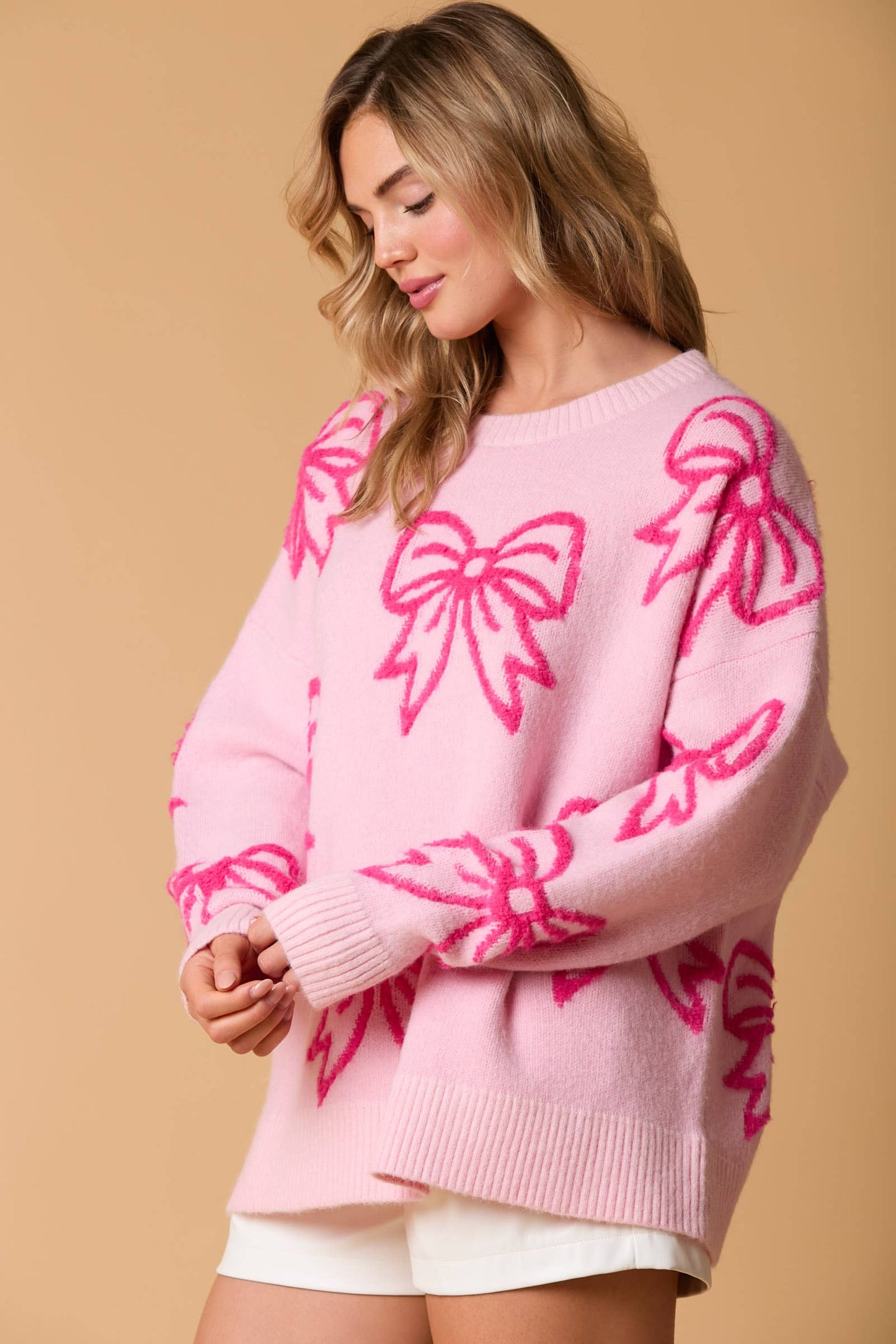 All Over Bow Detail Oversized Sweater